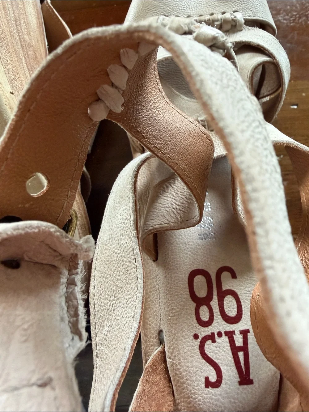 A.S.98 Neutral Light Beige Crisscross Wedge Sandals